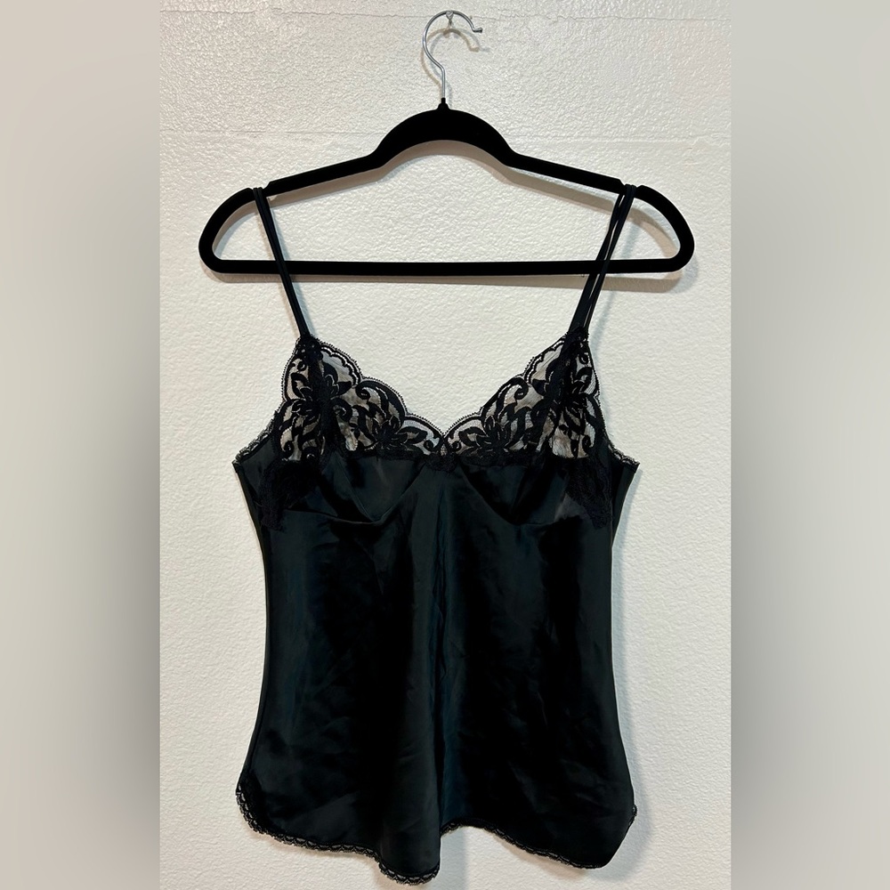 Vassarette Size 38 Black Satin Chemise with Lace Detail
